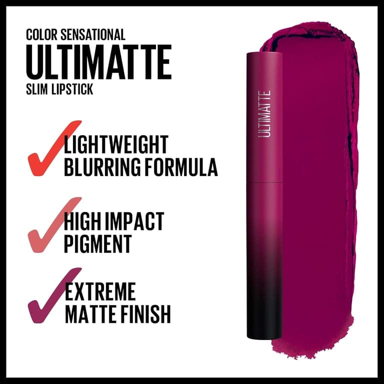 Maybelline Color Sensational Ultimatte Lápiz Labial Mate, No Reseca, Pigmento de Intenso, More Berry, Morado Baya Cálido, 1 Unidad - imagen 3