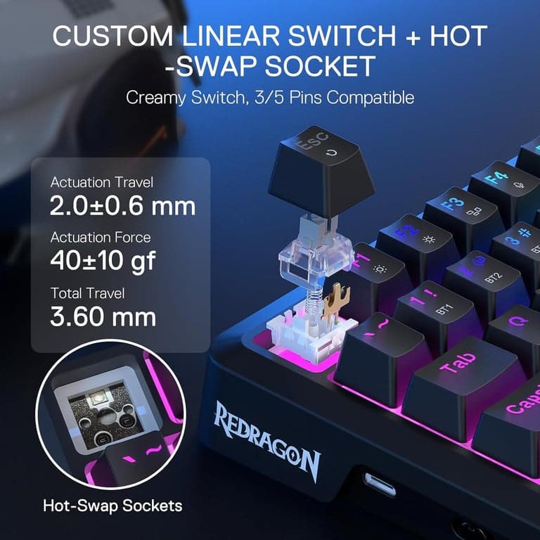 Teclado para juegos Redragon K724 PRO inalámbrico de 81 teclas con junta, pantalla TFT y perilla - imagen 5