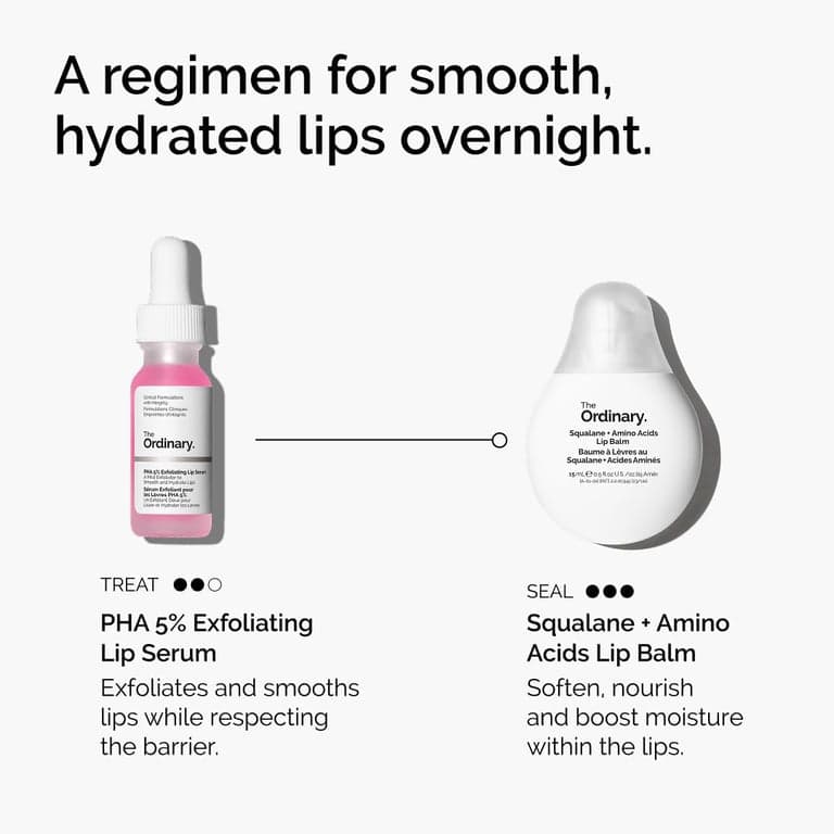 The Ordinary Lip Care Duo - Set de Cuidado de Labios - Suero Exfoliante Labial PHA 5% 0.5 Fl Oz + Bálsamo de Escualano y Aminoácidos - vista alternativa