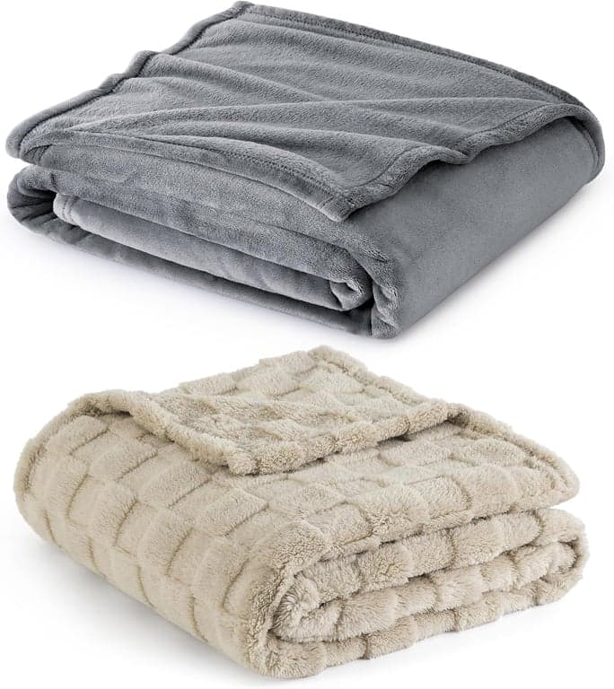 Bedsure Fleece Throw Blanket（Grey ＆ Beige）