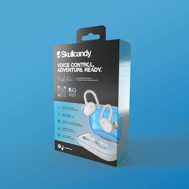 Audífonos Bluetooth intrauditivos inalámbricos Skullcandy Push Active True, úsalos con iPhone y Android con estuche de carga y micrófono, ideales para gimnasio, deportes y juegos, resistentes al agua y al polvo IP55 - Gris/Azul - imagen 6