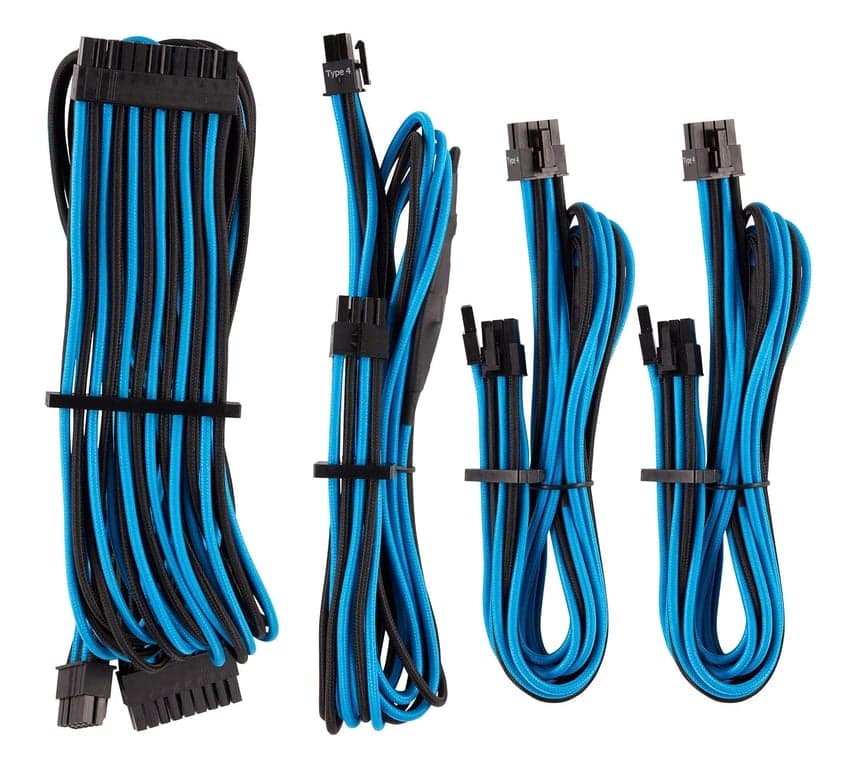 CORSAIR Kit de Inicio de Cables PSU Premium con Funda Individual – Azul/Negro, 2 Años de Garantía, para PSUs