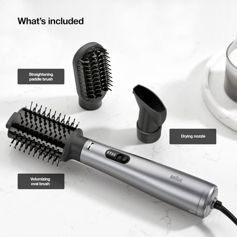Cepillo secador de pelo 2 en 1 Braun con 3 accesorios | Estilizador de aire caliente de húmedo a seco para todo tipo de cabello | Voluminiza o alisa - imagen 4