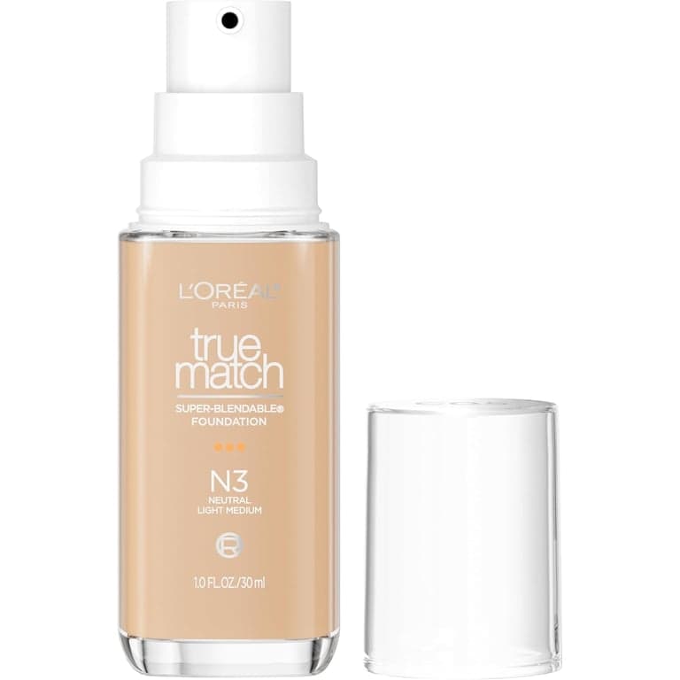 L'Oreal Paris True Match Super-Blendable Foundation, Maquillaje Líquido de Cobertura Media, N3, Claro Medio, 1 Fl Oz