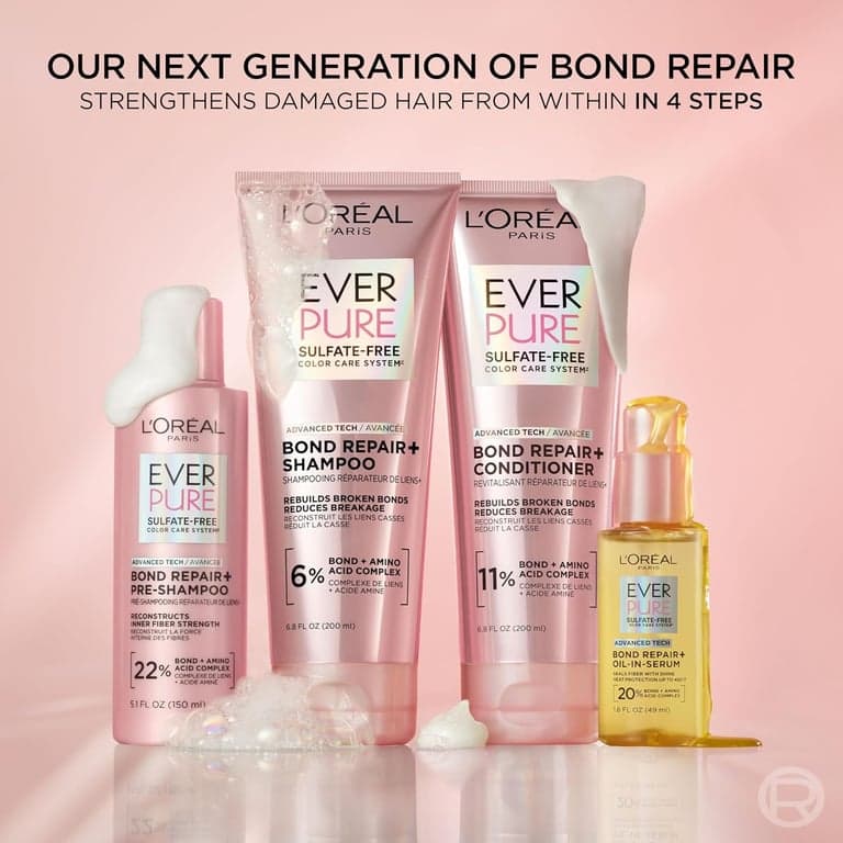 L'Oreal Paris Concentrado Pre-Champú Bond Repair+ Sin Sulfatos, Tratamiento Capilar con Complejo + Aminoácidos para Cabello Teñido, Decolorado o Dañado, EverPure, 5.1 Fl Oz (El empaque puede variar) - imagen 3