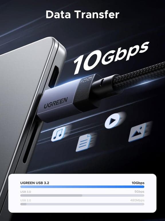 UGREEN Cable USB C 240W Gen2 10Gbps 3.2, Salida de Video 4K 60Hz Carga Rápida Compatible con iPhone 17/16/15 Pro Max, NVMe SSD, Monitor, Galaxy S26/S25/S24 Ultra, MacBook Pro, 3.3FT (Paquete de 2) - vista alternativa