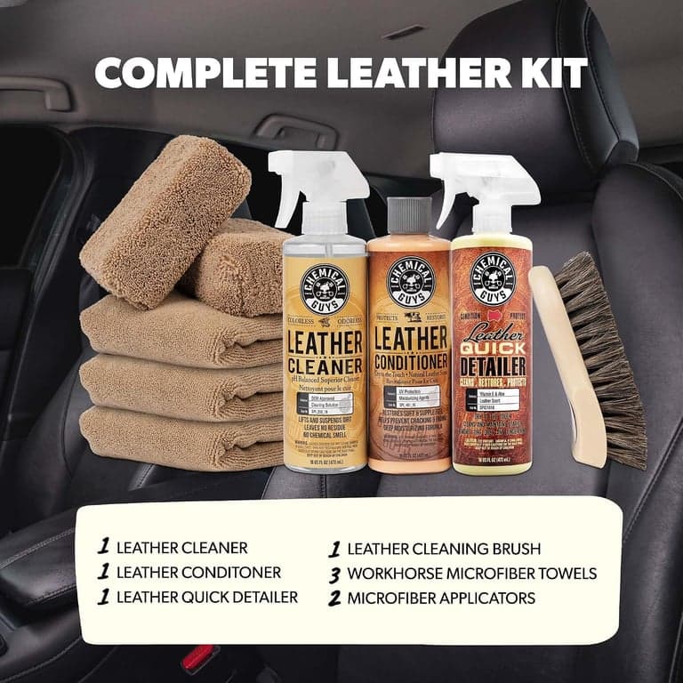 Chemical Guys, Kit de 9 Piezas Limpiador y Acondicionador de Cuero para Interiores de Automóviles - vista alternativa