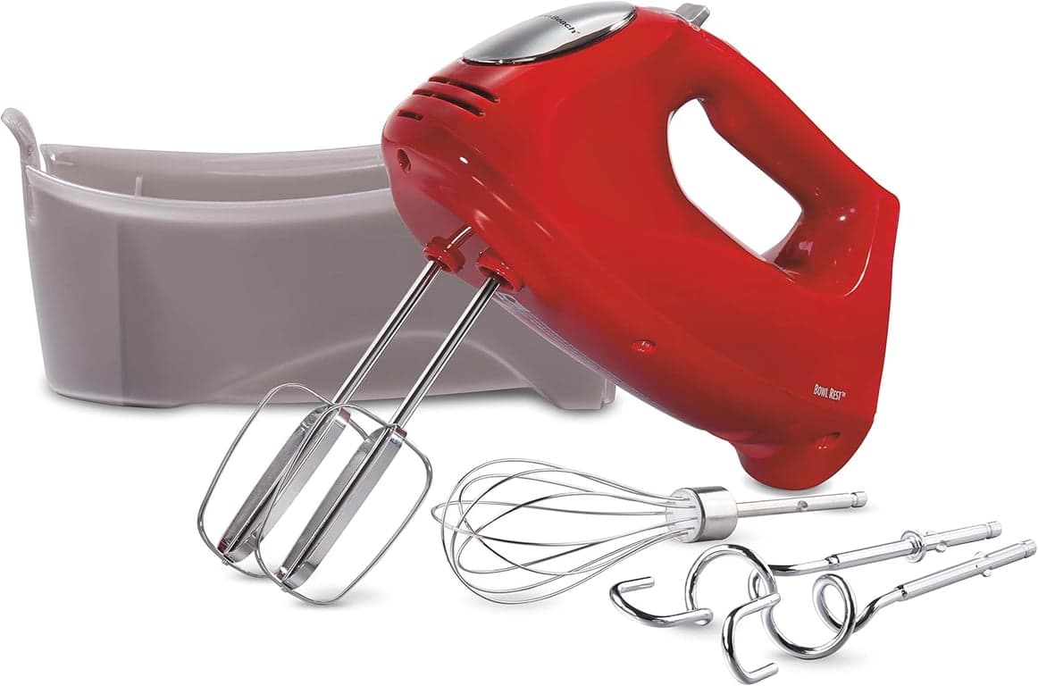 Batidora de mano eléctrica de 6 velocidades Hamilton Beach con QuickBurst y soporte para tazón