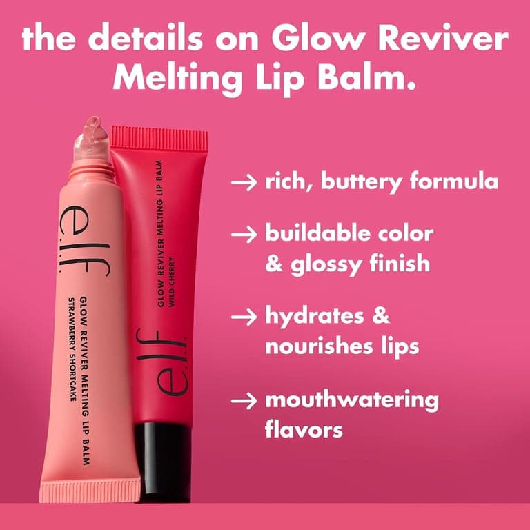 e.l.f. Glow Reviver Melting Lip Balm, bálsamo labial hidratante con color para un acabado brillante y labios suaves y flexibles, vegano y libre de crueldad animal, Strawberry Shortcake - imagen 2