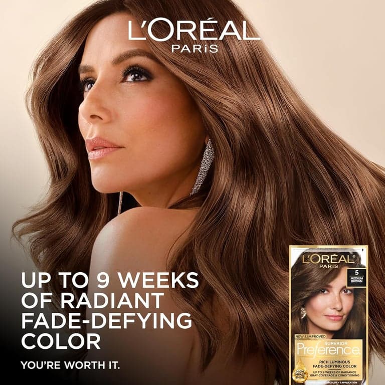 L'Oreal Paris Superior Preference Tinte Permanente Luminoso Resistente a la Decoloración, para el Cabello para Hasta 9 Semanas de Resplandor, Castaño Medio 5, 1 Kit de para el - vista alternativa