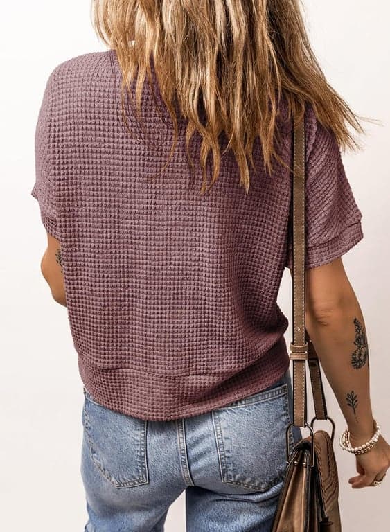 Dokotoo Blusas de Verano para Mujer 2026 Camisas de Punto Waffle con Botones | Modernas, Cuello V, Ajuste Holgado, Chaqueta, Manga Corta, Cárdigan de Verano, Cortas, Shacket, Atuendos para Salir, Elegantes - imagen 5