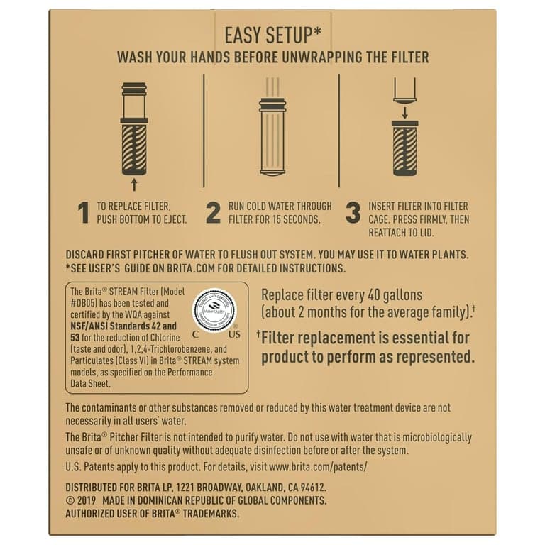 Filtro de agua Brita Stream para jarras y dispensadores, sin BPA, reemplaza 1,800 botellas de agua de plástico al año, dura dos meses o 40 galones, incluye 2 filtros - vista alternativa