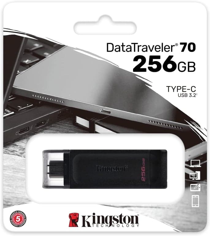 Kingston DataTraveler 70 256GB USB-C Flash Drive | USB 3.2 Gen 1 | DT70/256GB, Negro - imagen 4