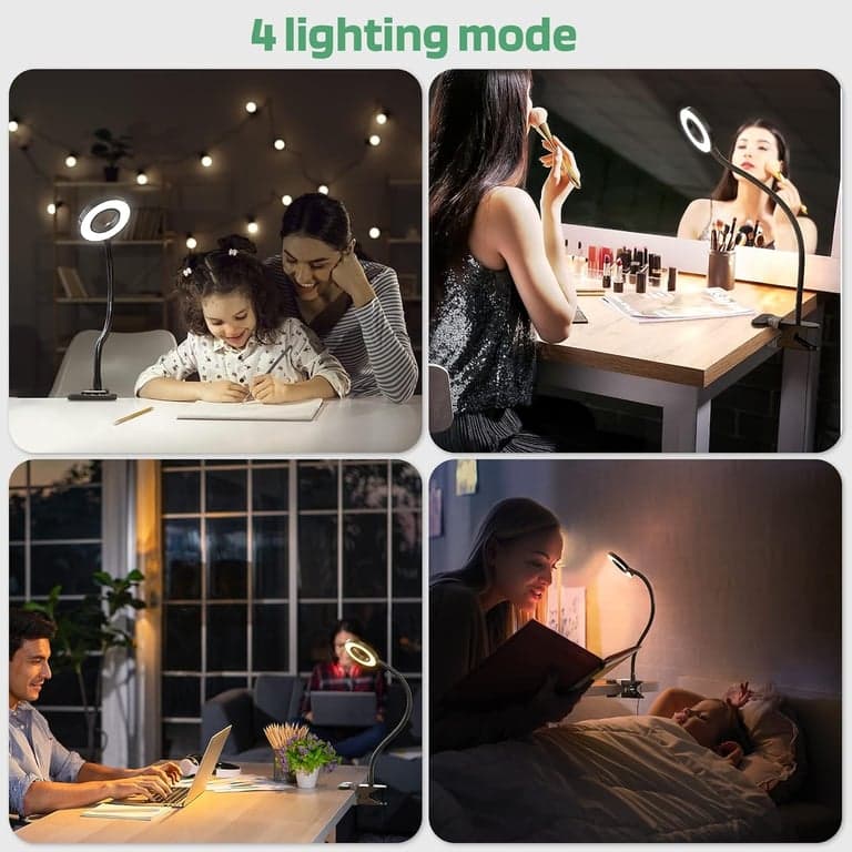 Glorious-LITE Lámpara con clip 36 LED para lectura con cuidado ocular para cama, negra - vista alternativa