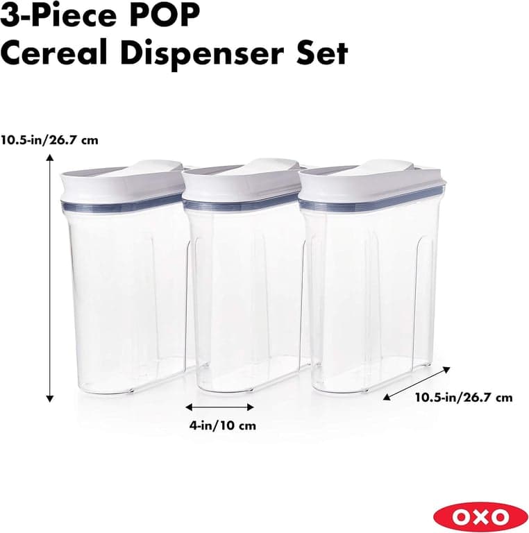 OXO Good Grips POP Dispensador de Cereal Hermético Juego de 3 Piezas, 3.4 Qt Cada Uno - imagen 4