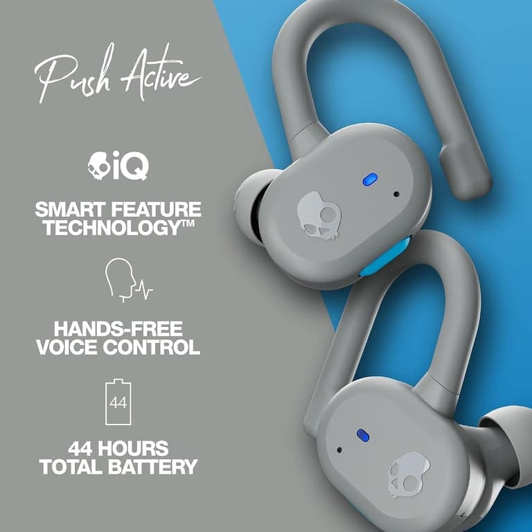 Audífonos Bluetooth intrauditivos inalámbricos Skullcandy Push Active True, úsalos con iPhone y Android con estuche de carga y micrófono, ideales para gimnasio, deportes y juegos, resistentes al agua y al polvo IP55 - Gris/Azul - vista alternativa