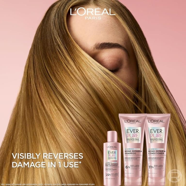 L'Oreal Paris Concentrado Pre-Champú Bond Repair+ Sin Sulfatos, Tratamiento Capilar con Complejo + Aminoácidos para Cabello Teñido, Decolorado o Dañado, EverPure, 5.1 Fl Oz (El empaque puede variar) - vista alternativa