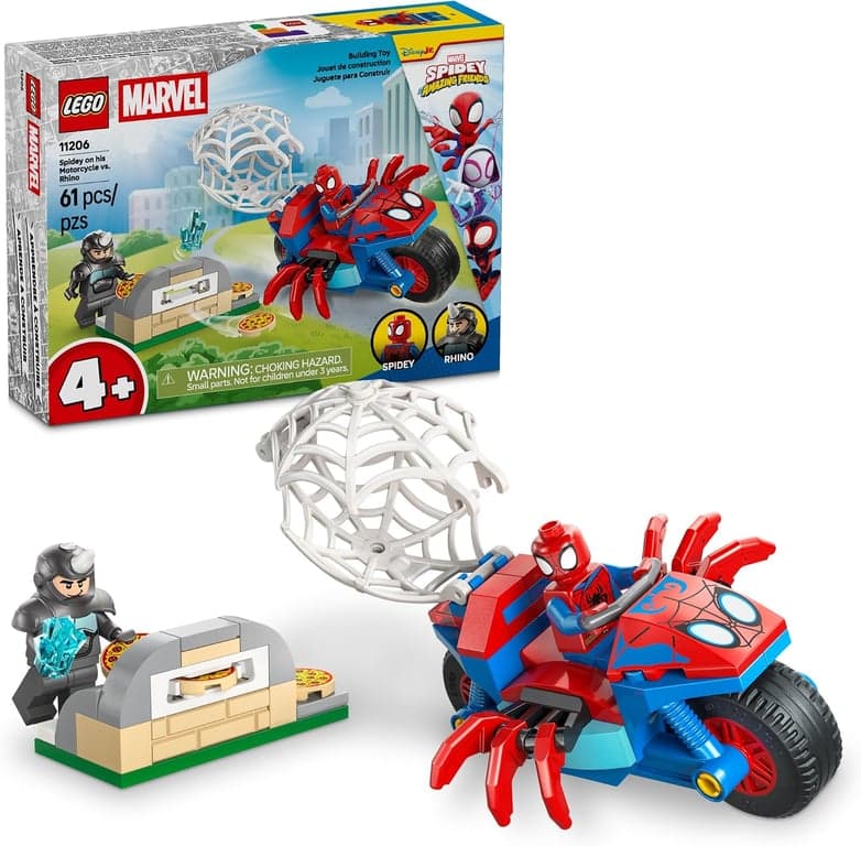LEGO Marvel Spidey y Sus Asombrosos Amigos en su Motocicleta vs. Rhino Juguete de Construcción para Niños - Set de Juego de Superhéroes para y Niñas en Edad Preescolar, Edades 4+ - Idea de Regalo para Cumpleaños - 11206