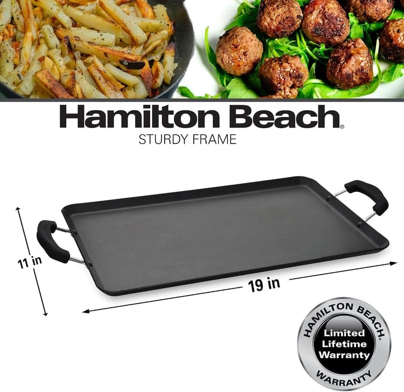 Hamilton Beach 19x11" Sartén Doble Antiadherente | Aluminio Negro con Mango Suave al Tacto | Fácil Limpieza, Cocina con Poco Aceite | Utensilios de Duraderos Multiusos - imagen 3