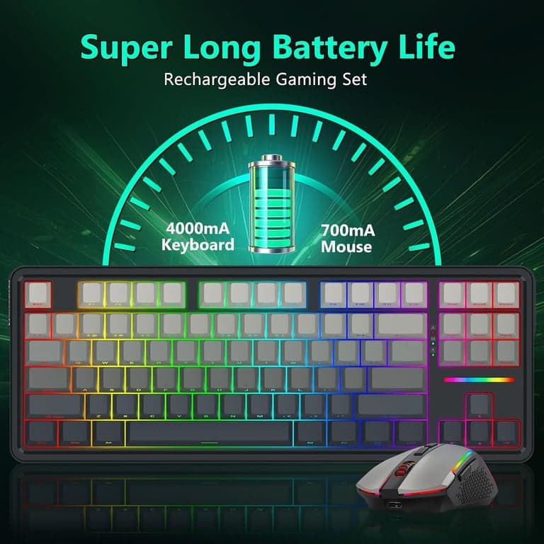 Combo de teclado y mouse mecánico inalámbrico Redragon, retroiluminación RGB, negro - imagen 4