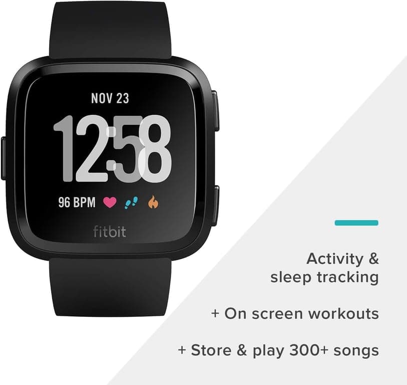 Reloj inteligente Fitbit Versa, Negro/Aluminio Negro, Talla única (Bandas S y L incluidas) - vista alternativa