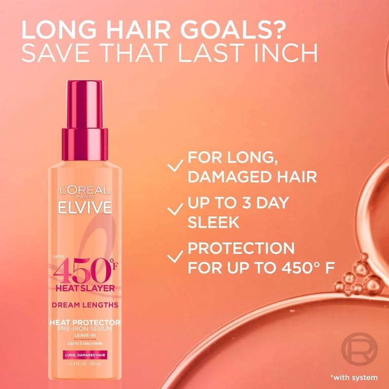 L'Oreal Paris Elvive Dream Lengths Heat Slayer Spray Pre-Planchado sin enjuague, 4.4 oz - imagen 5