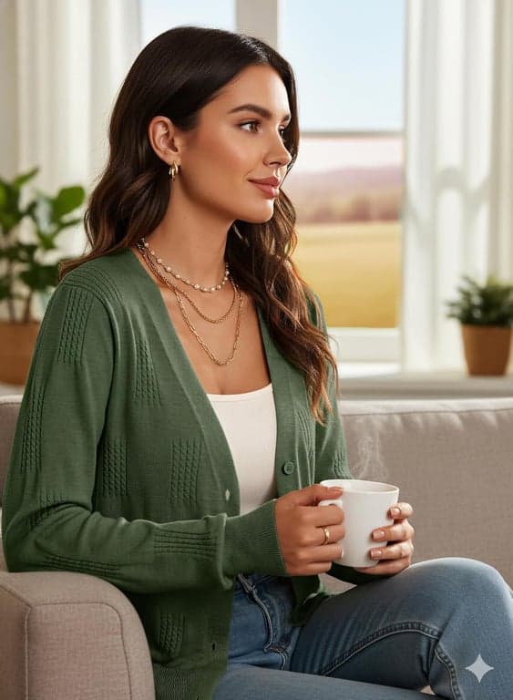 Dokotoo Cárdigans de suéter para mujer con cuello en V, tejido ligero, atuendos de otoño 2026 | Manga larga, abotonado, punto trenzado, encogimientos de hombros, tops de verano, cárdigan casual, tela ligera, color sólido - imagen 4