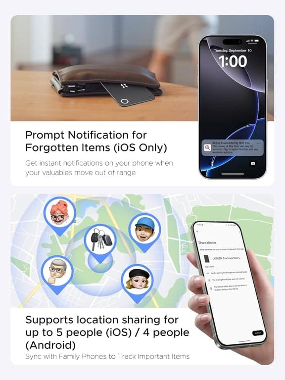 UGREEN FineTrack Slim Duo2 Wallet Tracker Card (iOS and Android) - imagen 6
