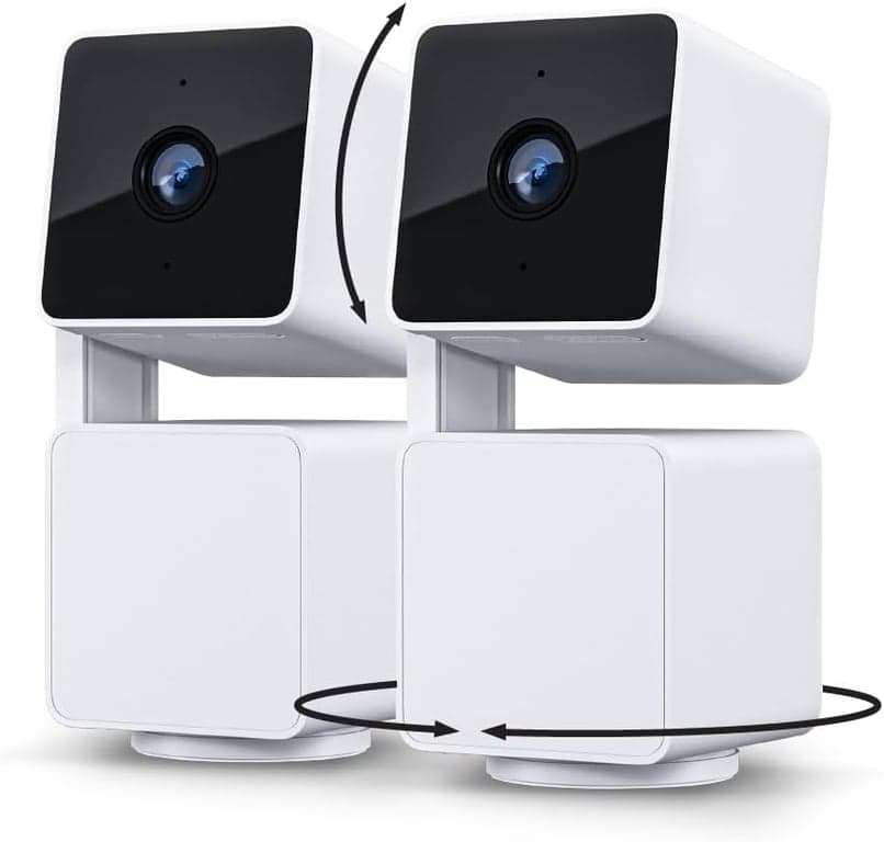 WYZE Cam Pan v3 Cámara de seguridad inteligente Wi-Fi para interiores/exteriores con clasificación IP65 1080p Panorámica/Inclinación/Zoom con visión nocturna a color, audio bidireccional, compatible con Alexa y Google Assistant, Blanca, Paquete de 2 (Renovada)
