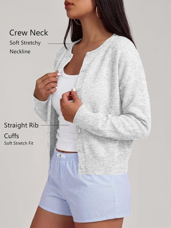 Suéteres cárdigan cortos Trendy Queen para mujer, ropa de moda de otoño 2026 | Tejido ligero con botones, prenda versátil para capas para otoño, primavera y oficina - imagen 3