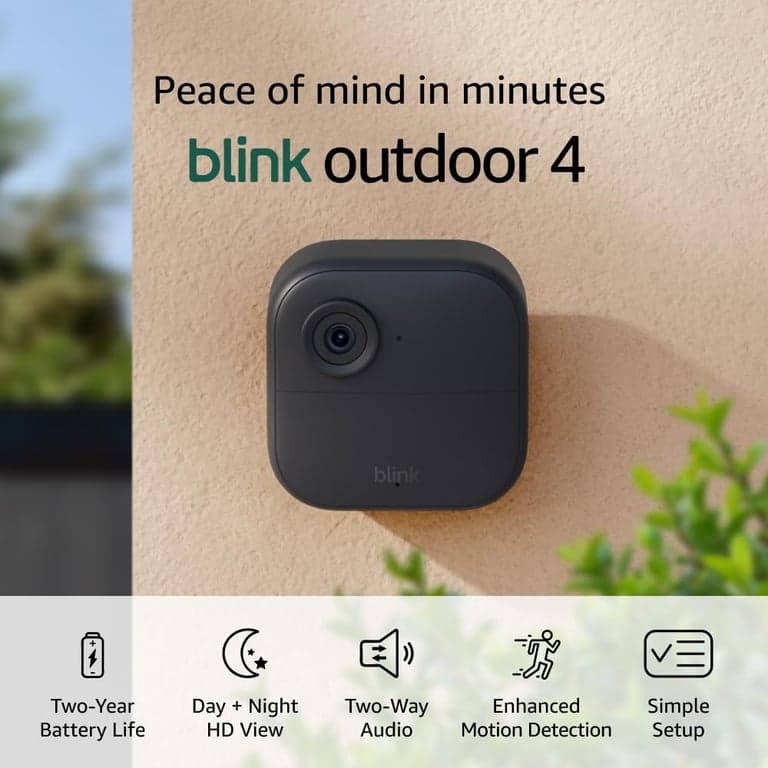 Blink Outdoor 4 – Cámara de seguridad inteligente inalámbrica, dos años de duración de la batería, conversación bidireccional. Módulo de sincronización requerido no incluido – adicional