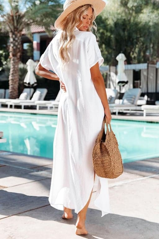 Dokotoo Cárdigans Largos para Mujer Cubre Trajes de Baño Vestido de Playa de Verano | Ropa de Vacaciones de Playa, Cárdigan Kimono Largo con Botones, Abertura Lateral, Traje de de Ajuste Holgado, de Vestidos de - imagen 4