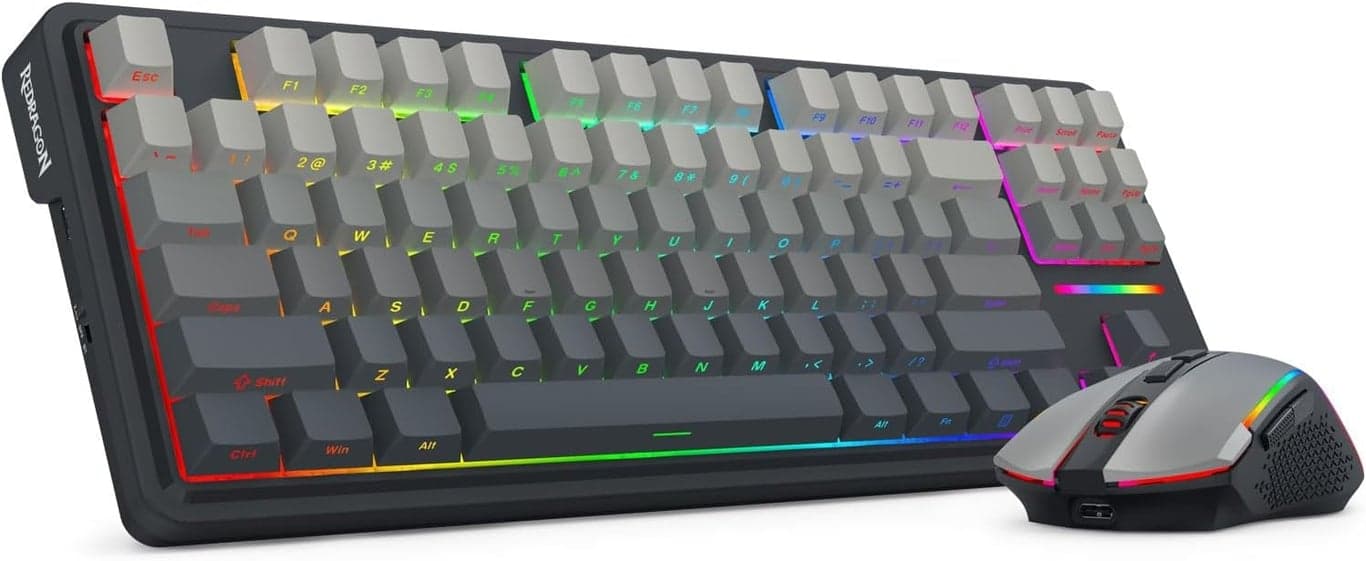 Combo de teclado y mouse mecánico inalámbrico Redragon, retroiluminación RGB, negro