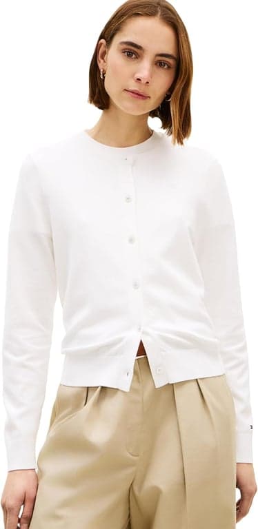 Tommy Hilfiger Women's Cotton Crew Neck Cardigan Sweater Lightweight Button Down Knit Cardigan