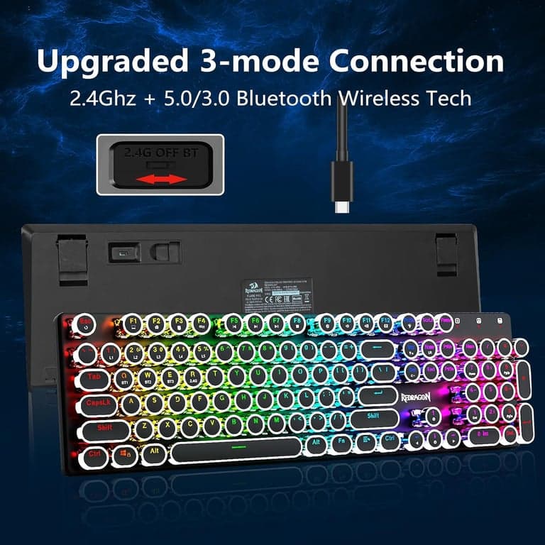 Teclado mecánico inalámbrico para juegos Redragon K710 estilo máquina de escribir, negro - imagen 2