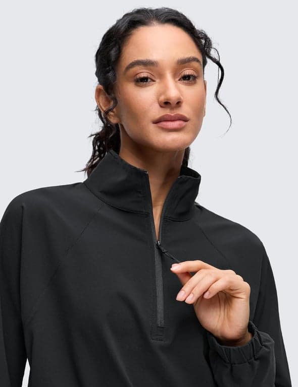 CRZ YOGA Chaquetas deportivas con cordón en la parte inferior | Ligeras, para senderismo, media cremallera, bolsillos laterales, tipo suéter, para mujer - imagen 3