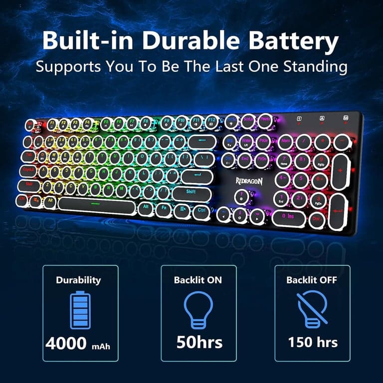 Teclado mecánico inalámbrico para juegos Redragon K710 estilo máquina de escribir, negro - imagen 4