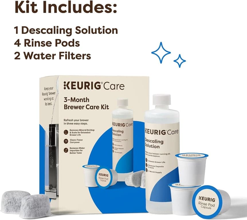 Kit de mantenimiento de cafetera Keurig para 3 meses, incluye solución descalcificadora, cartuchos de filtro de agua y cápsulas de enjuague, compatible con cafeteras K-Cup Classic/1.0 y 2.0, 7 unidades - imagen 4