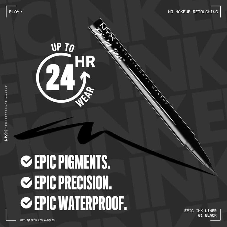 NYX PROFESSIONAL MAKEUP Epic Ink Liner, delineador líquido a prueba de agua - Negro, fórmula vegana - vista alternativa