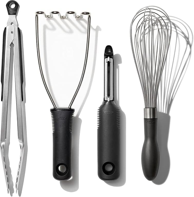 Juego de utensilios de cocina esenciales OXO Good Grips de acero inoxidable de 4 piezas