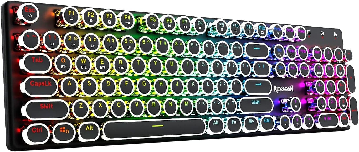 Teclado mecánico inalámbrico para juegos Redragon K710 estilo máquina de escribir, negro