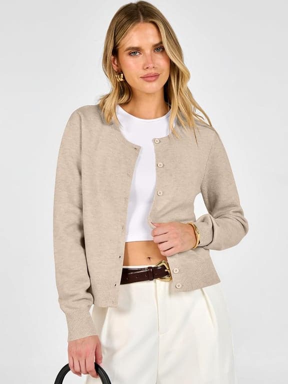Suéteres tipo cárdigan ANRABESS para mujer 2026, atuendos de otoño | Suéter con botones, tejido suave de peso medio-ligero, cuello redondo de manga larga, ropa de capa clásica informal elegante para el trabajo - vista alternativa