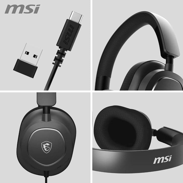 Auriculares para juegos MSI Maestro 300 - Drivers de neodimio de 40 mm, micrófono unidireccional (cardioide), almohadillas de espuma de alta densidad, diseño ligero y giratorio, USB-C, adaptador USB-C a A - Con cable - imagen 5