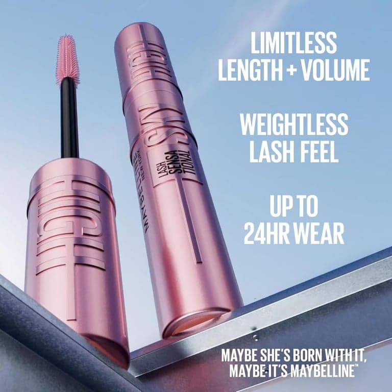 Maybelline Lash Sensational Sky High Máscara de Pestañas Lavable, Voluminizadora, Alargadora, Definitiva, Riza, Multiplica, Fórmula Construible, Blackest Black, 1 Unidad - imagen 3