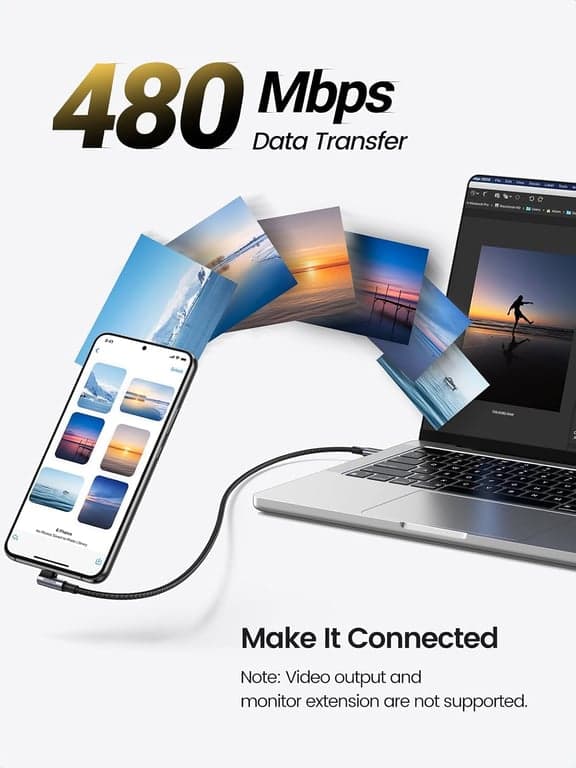 UGREEN Cable USB C en Ángulo Recto de 100W, de Carga Rápida, 10ft (Paquete de 2) - imagen 5