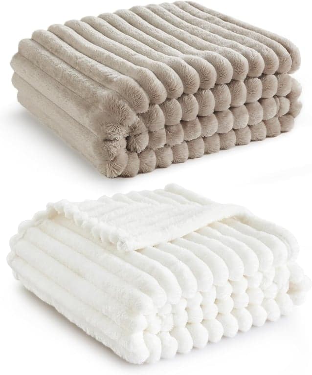 Bedsure Twin Blanket（White ＆ Beige）