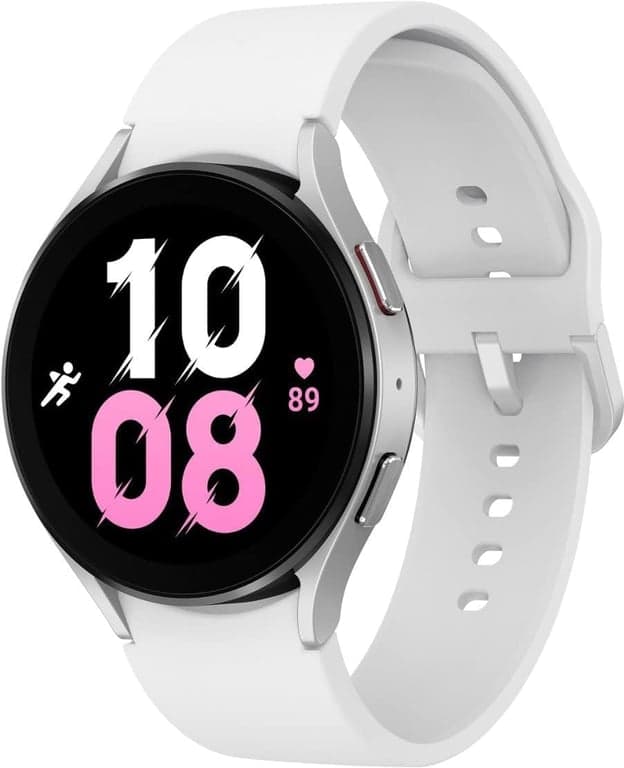 SAMSUNG Galaxy Watch 5 44mm Smartwatch Bluetooth con Rastreador de Cuerpo, Salud, Fitness y Sueño, Cristal de Zafiro, Seguimiento GPS Mejorado, Versión de EE. UU., Bisel Plateado con Correa Blanca (Renovado) - imagen 2