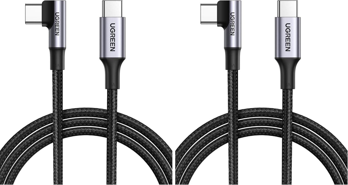 UGREEN Cable USB C en Ángulo Recto de 100W, de Carga Rápida, 10ft (Paquete de 2)