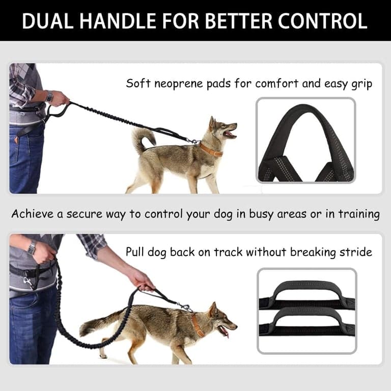 Correa para perro manos libres, correa de cintura para correr con cremallera, bolsa para caminar para perros medianos y grandes, doble asa y bungee retráctil para entrenamiento, trote, senderismo - imagen 4