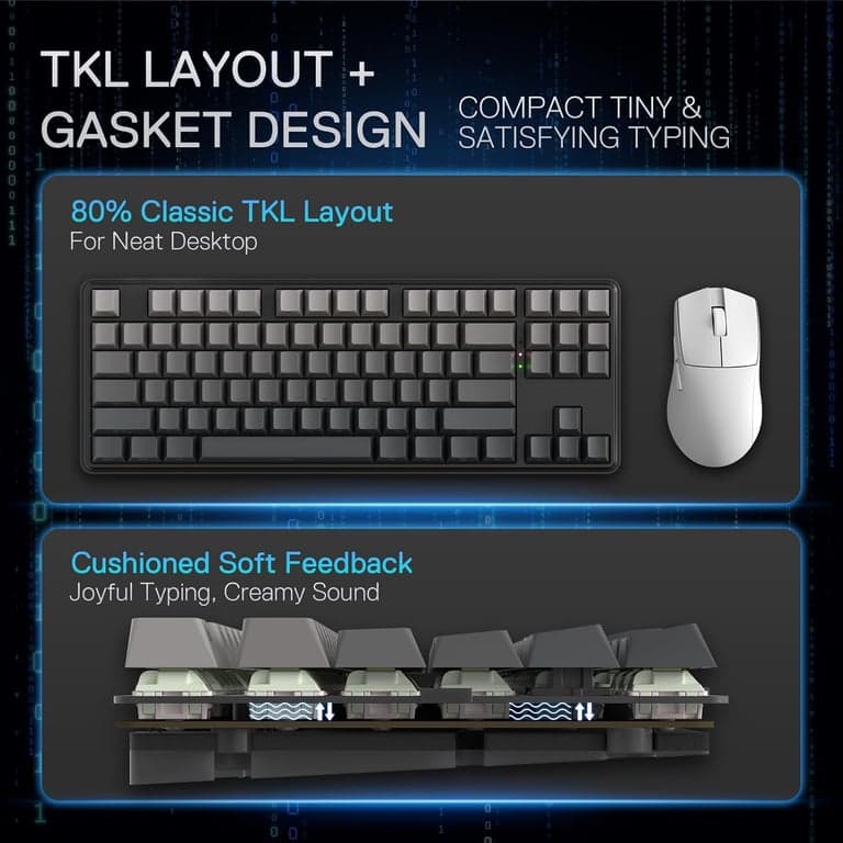 Teclado mecánico Redragon K707 PRO SE 80% inalámbrico Gasket RGB para juegos, 3 modos, 87 teclas TKL, con socket Hot-Swap, teclas PBT Dye-Sub y amortiguación de ruido de 5 capas, interruptor lineal personalizado - imagen 2